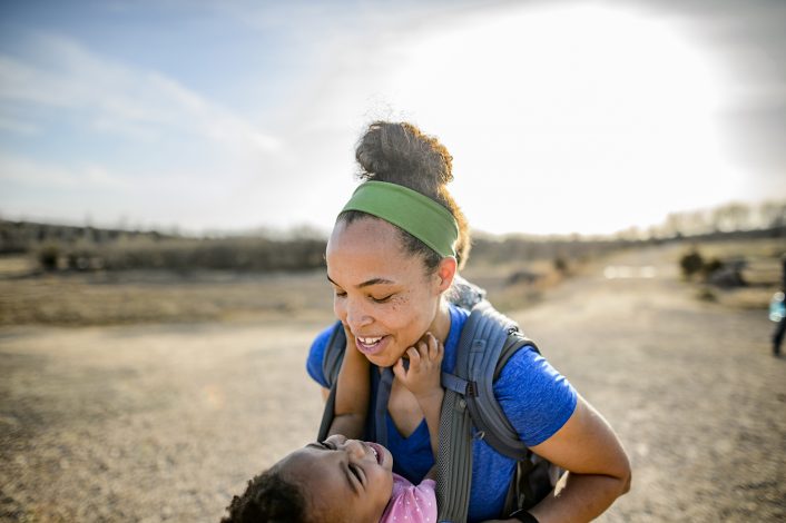 woman with child outdoors