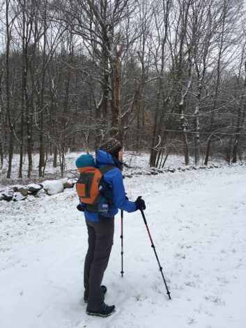 hiker in winter with poles