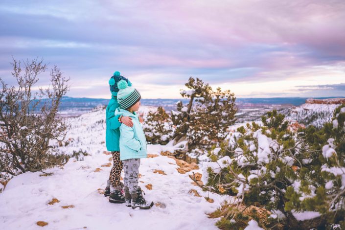 kids on a hike in winter