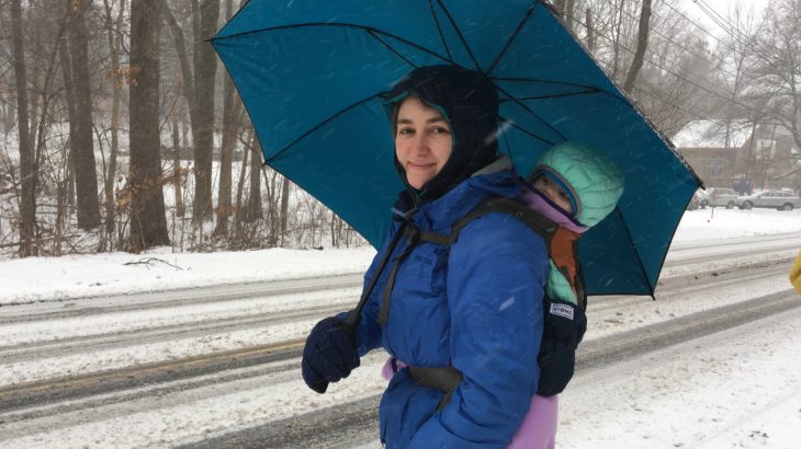 snowy day with umbrella