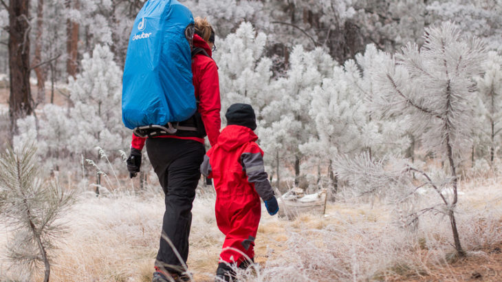 Mother and son hiking