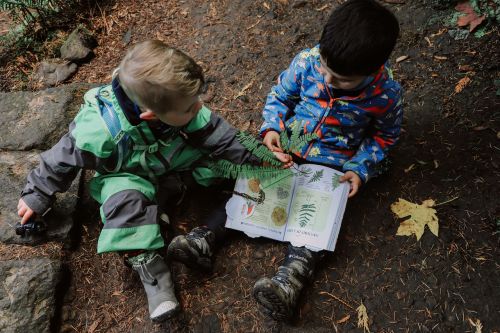 Outside learning with books.