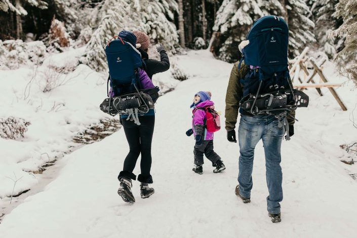 family on a winter hike