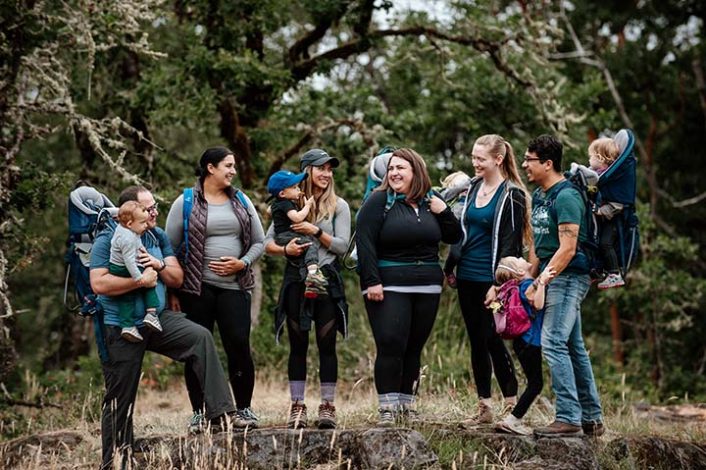 Parents on a hike with young children