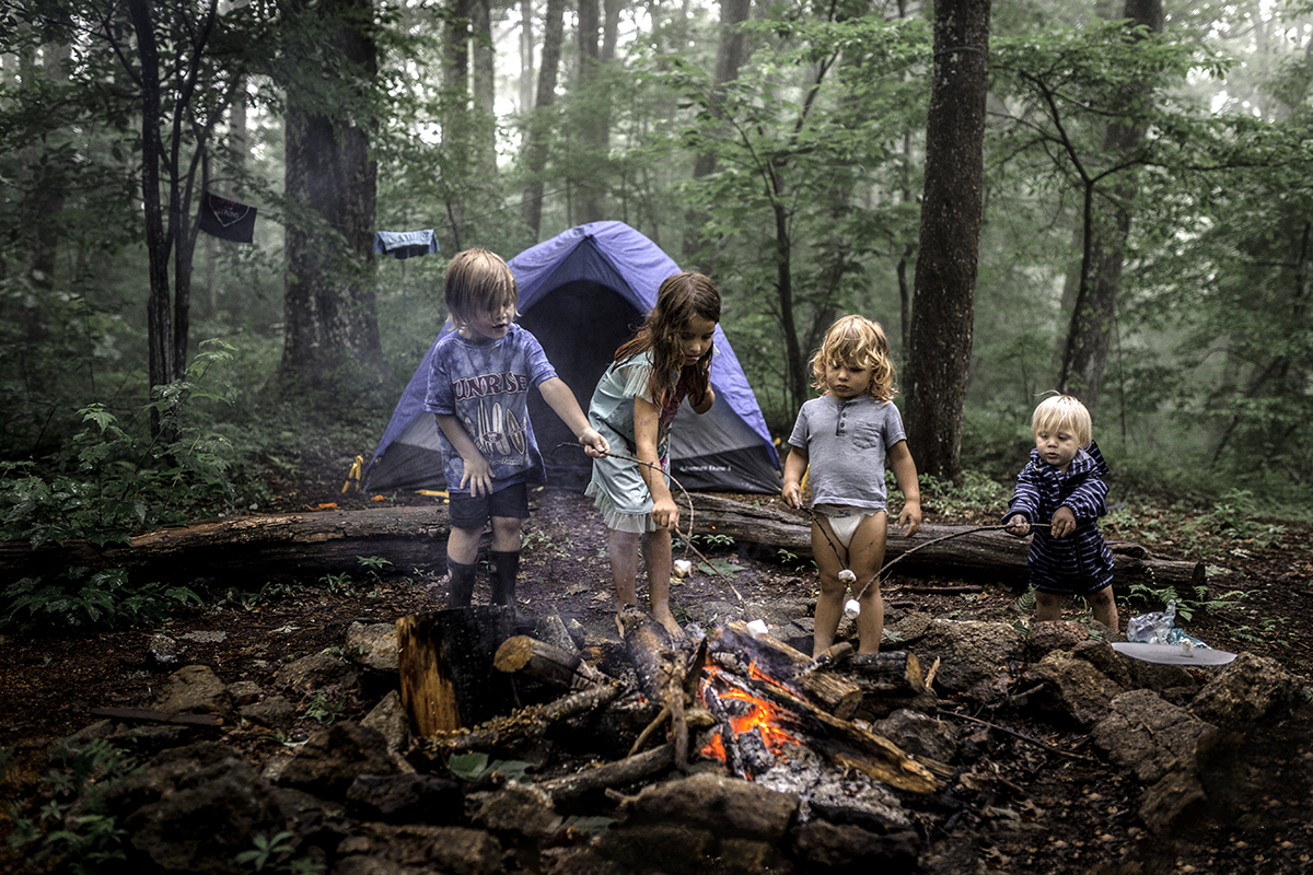 kids at a camping site