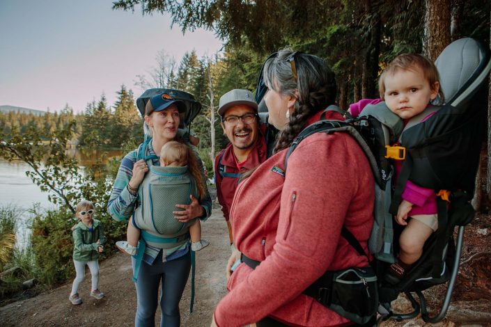 group of parents hiking