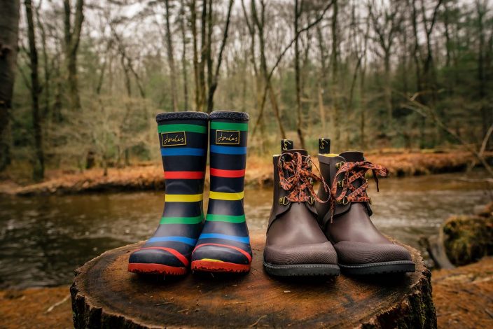 wellie rain boots in the woods