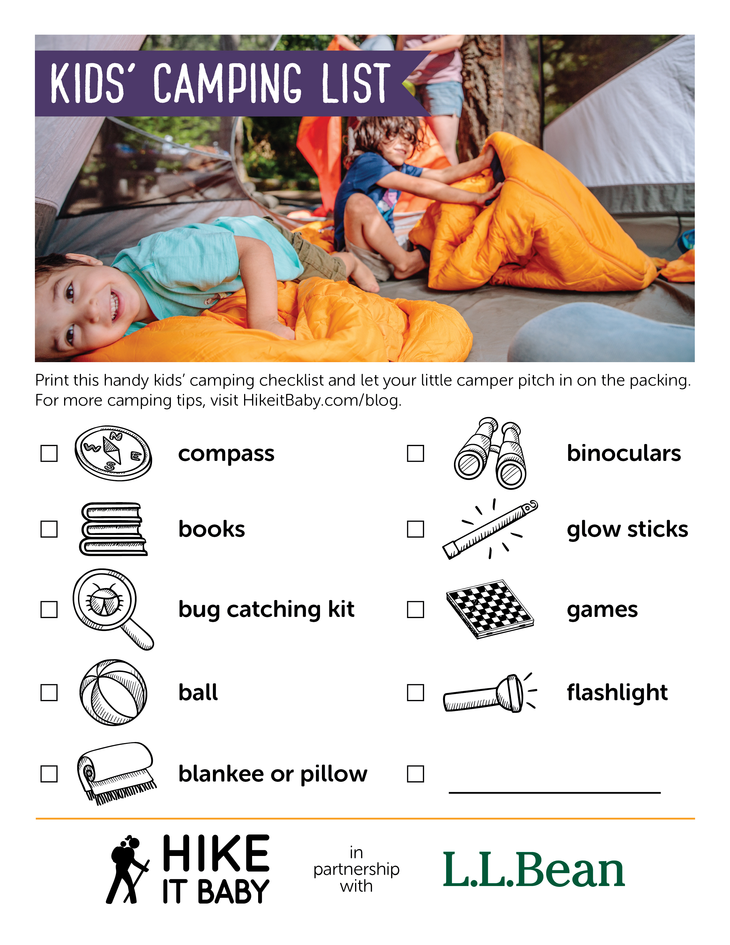 kids camping checklist