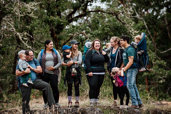 group of hikers with kids