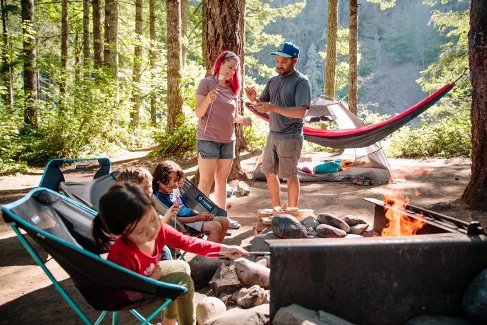 family at a camp site camping